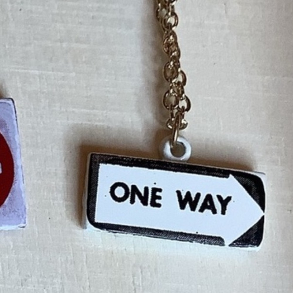 New vintage mini ONE WAY road sign necklace